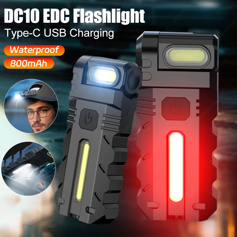 Magnetic LED Flashlight Compact Torch Waterproof Portable Work Light 180 Degree Rotating Head Flat Flashlight for Camping Hiking