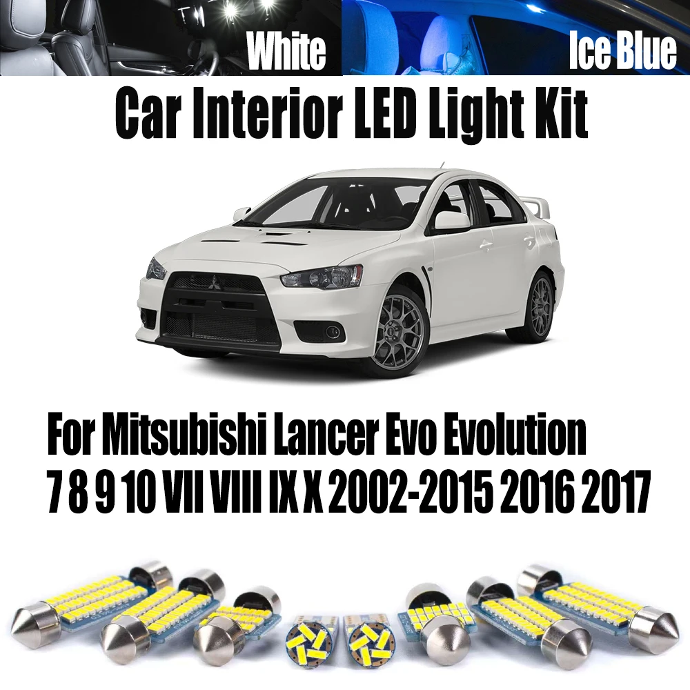 For Mitsubishi Lancer Evo Evolution 7 8 9 10 VII VIII IX X 2002- 2015 2016 2017 Interior Reading Light Map Dome LED Bulbs Kit