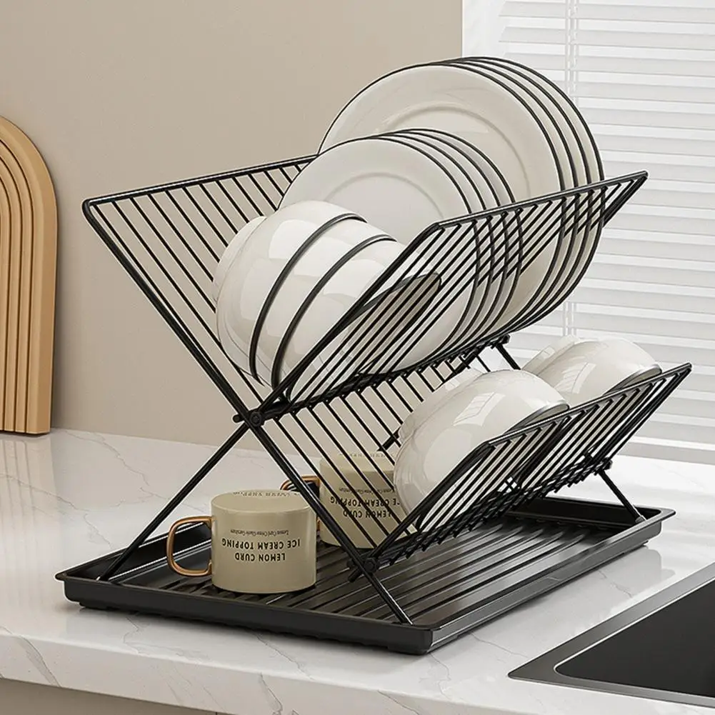 Dish Drying Rack Foldable Drain Bowl Rack Extendable Dish Drainer with Cutlery Holder Collapsible Plate Storage for Kitchen