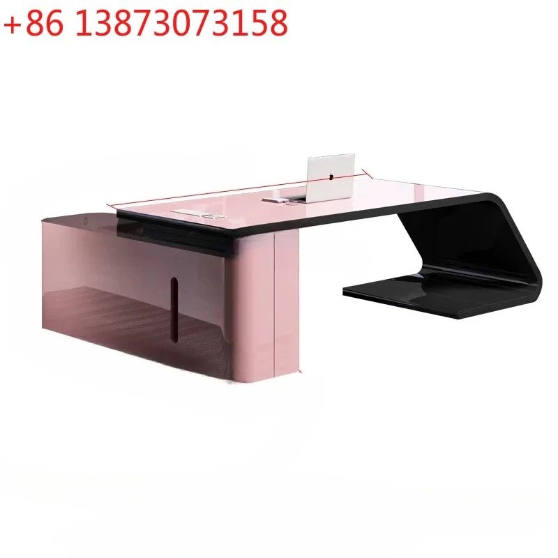 

Стол руководителя FG11 с росписью, простой современный дизайн, розовый цвет, комплект стол+кресло для женщины-руководителя, легкая роскошь для офиса.