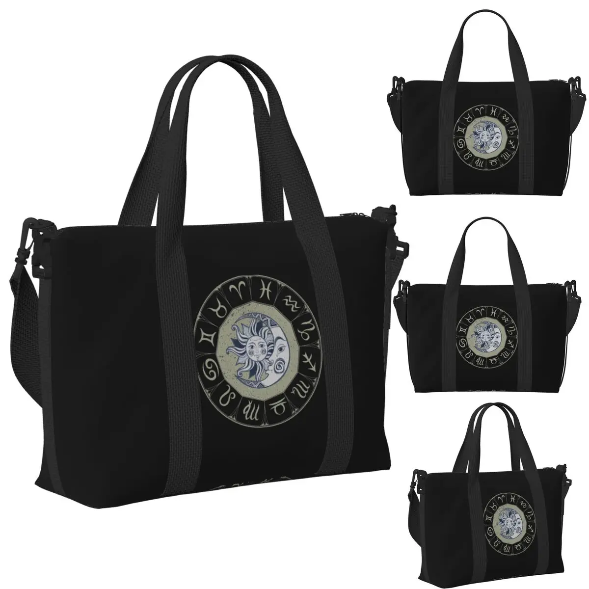 

Moon Star Sun Zodiac Mystery Astrology Beach Travel Bag Large Capacity Tote Bags for Gym Yoga Women Shopping Duffle Shoulder Bag