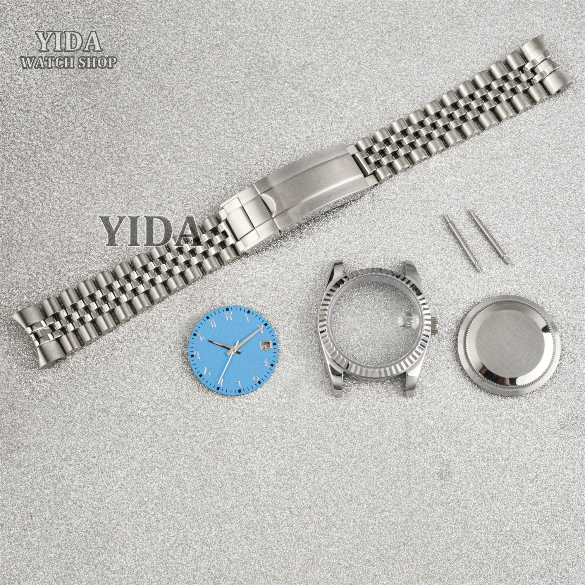 Obudowa zegarka NH35 36/39mm Zielona Luminescencyjna Tarcza Wskazówki Srebrny Pasek ze Stali Nierdzewnej Do Mechanizmu Automatycznego NH36 Mod Datejust