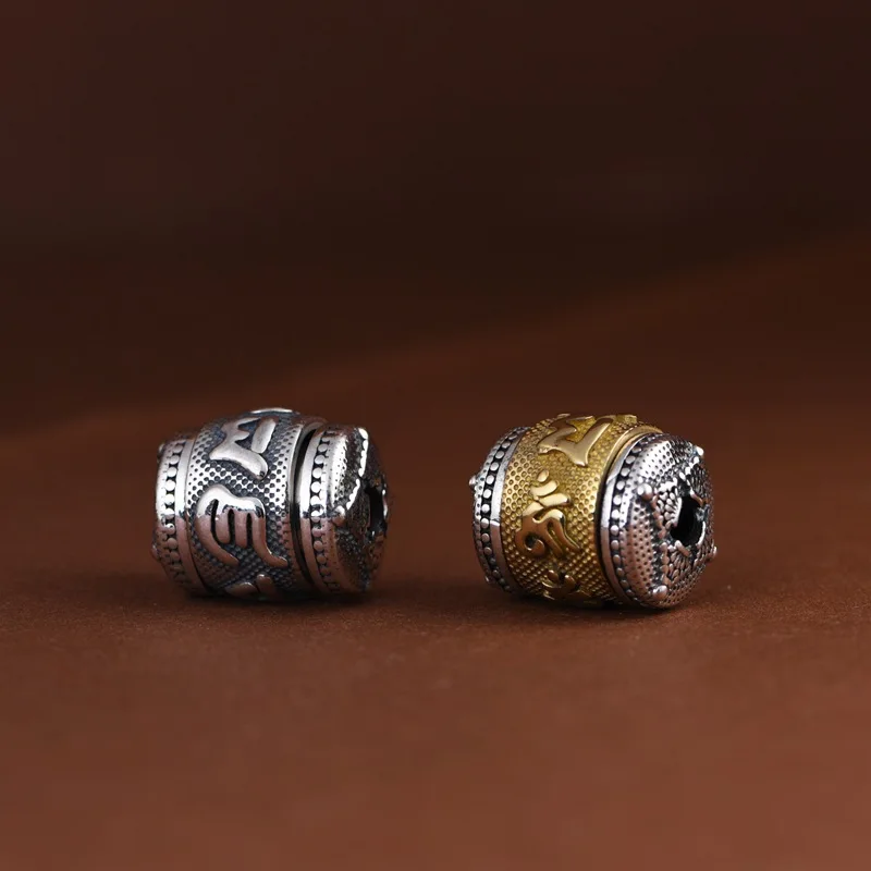 

BOCAI New S925 Silver Retro Simple Six Character Proverbs Rotating Barrel Bead Barrier Bead Accessories Pendant