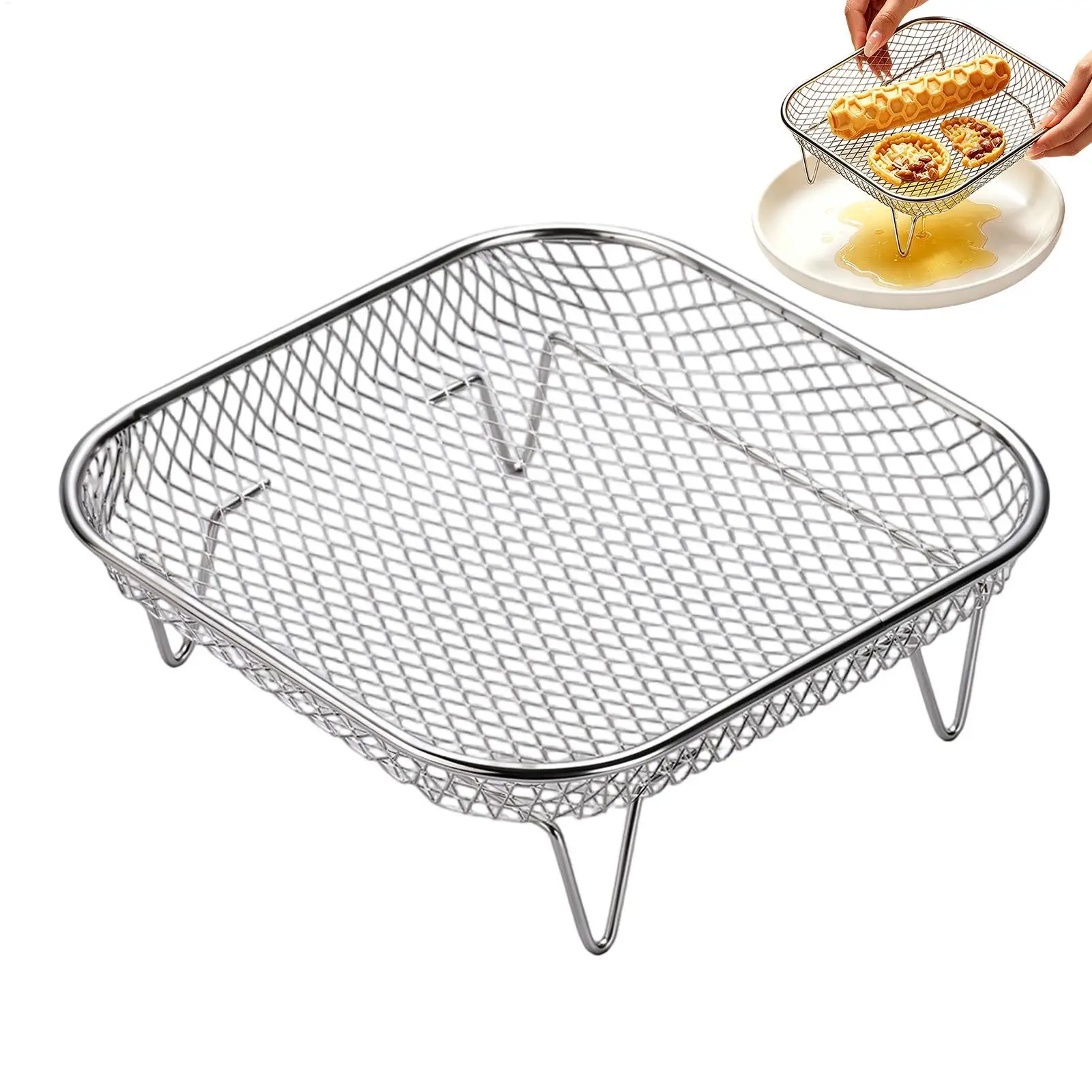 Air Fryer Grill Rack Square Stackable Food Grade Stainless Steel Grill Rack for Oven Microwave Steamer Home Kitchen Bakery