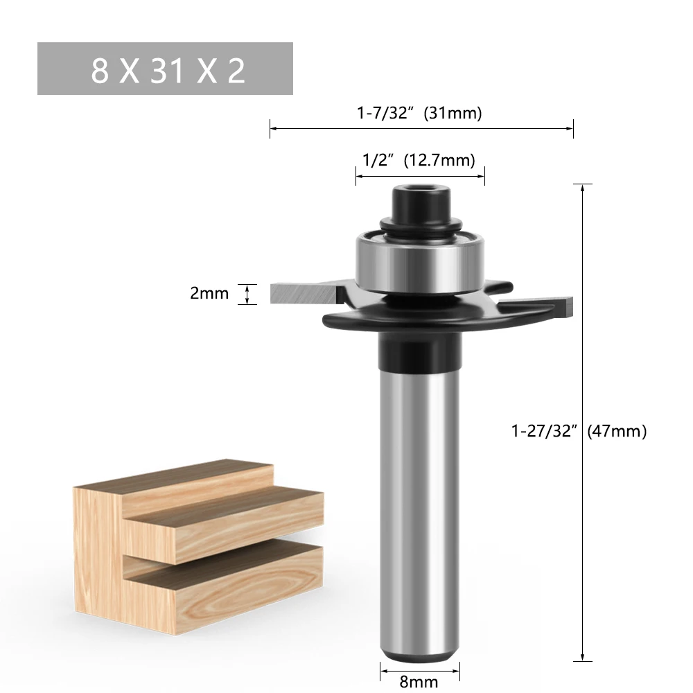 LAVIE-cortador de ranura de unión de galletas, broca de enrutador de ranurado de carpintería, vástago en T de 3 piezas y 8mm, 2mm de altura