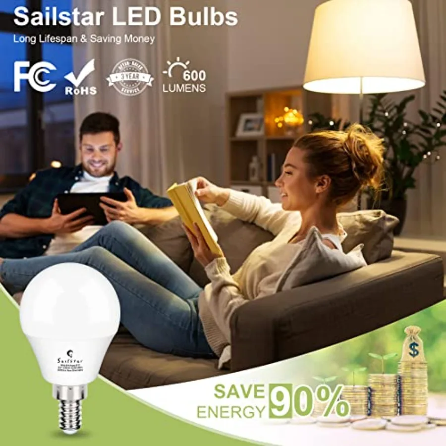 Ceiling Fan Light Bulbs, E12 LED Bulb 60W Equivalent,,600 Lumens, A15 Small Candelabra Base LED Light Bulbs 6W, CRI 85, Non-dim