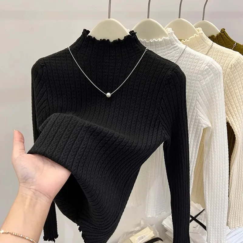 

Универсальный пуловер с высоким воротником, женский свитер, осень-зима 202, однотонный, новый стиль, вязаный топ, повседневный, тонкий, простой, сохраняет тепло