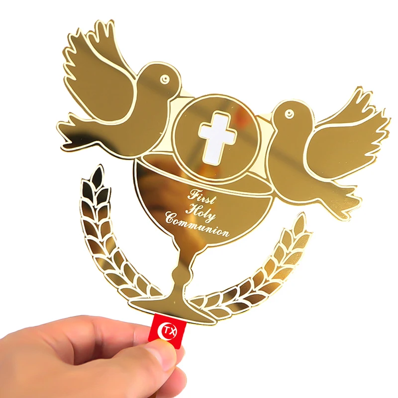 Acrylic Dove Cross Cake Topper Dove Cross Gold Topper First Communion Minimalist Cake Insert For Birthday Party Cake Decoration