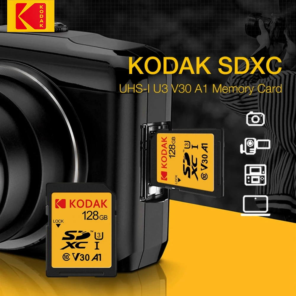 KODAK SD Card High Speed Class 10 SD Card 64GB 256GB 512GB carte sd Memory Card SDXC V30 for 4K HD Memory Cards Full Size for Ca