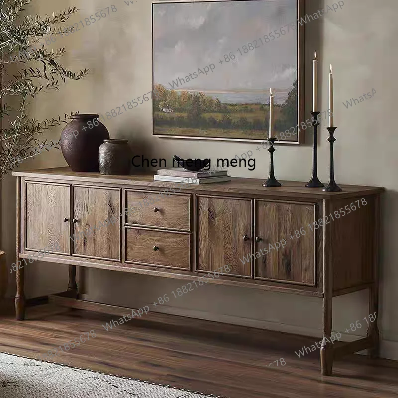 

Retro solid wood TV cabinet simple small apartment living room entrance, storage side cabinet multi-function