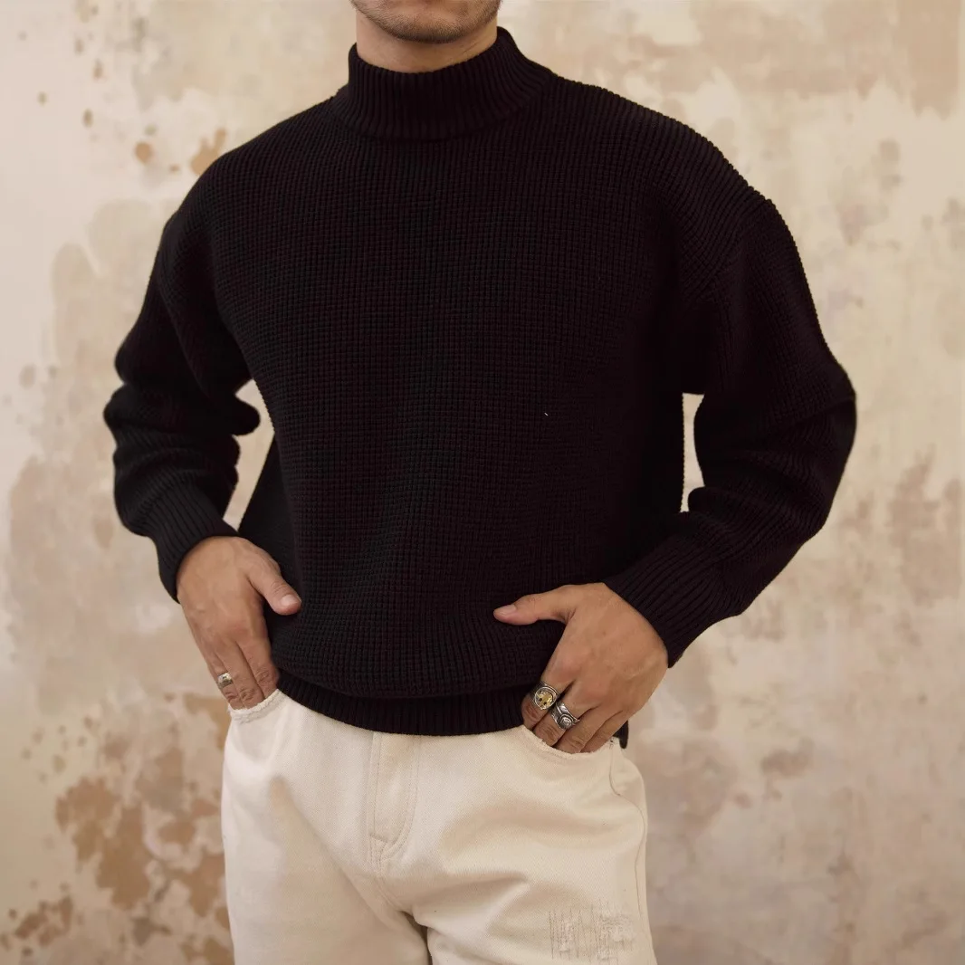 

Men's Thiened Heavyweight f-High Collar Cotton Sweater Casual Loose oulder-Down Vintage American Khaki Long Sve Top