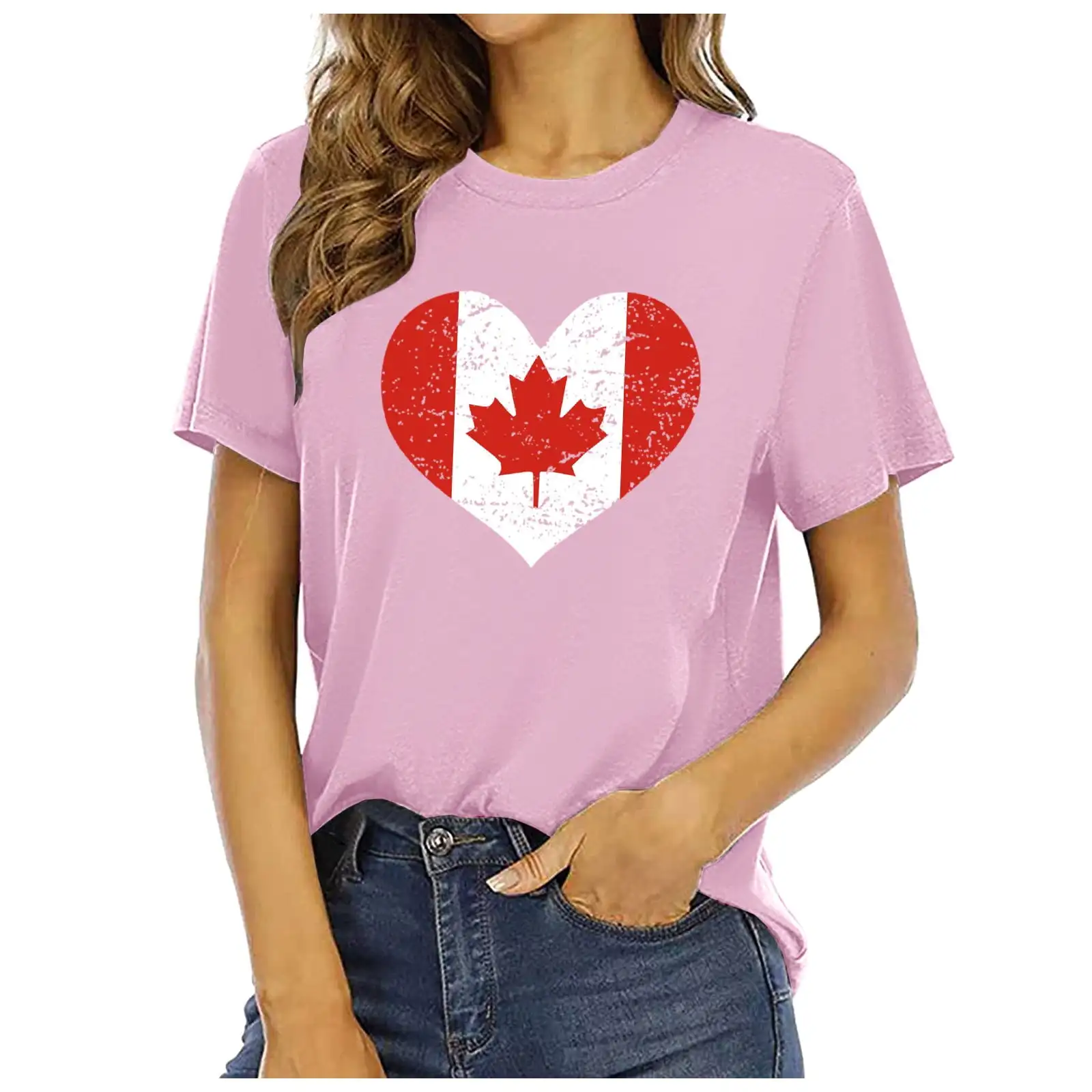 Bibifish Women's Canada Day T-Shirt Daily Wear Crew Neck Top Maple Leaf Canada Day Canadian Flag Print Short Sleeve Tee