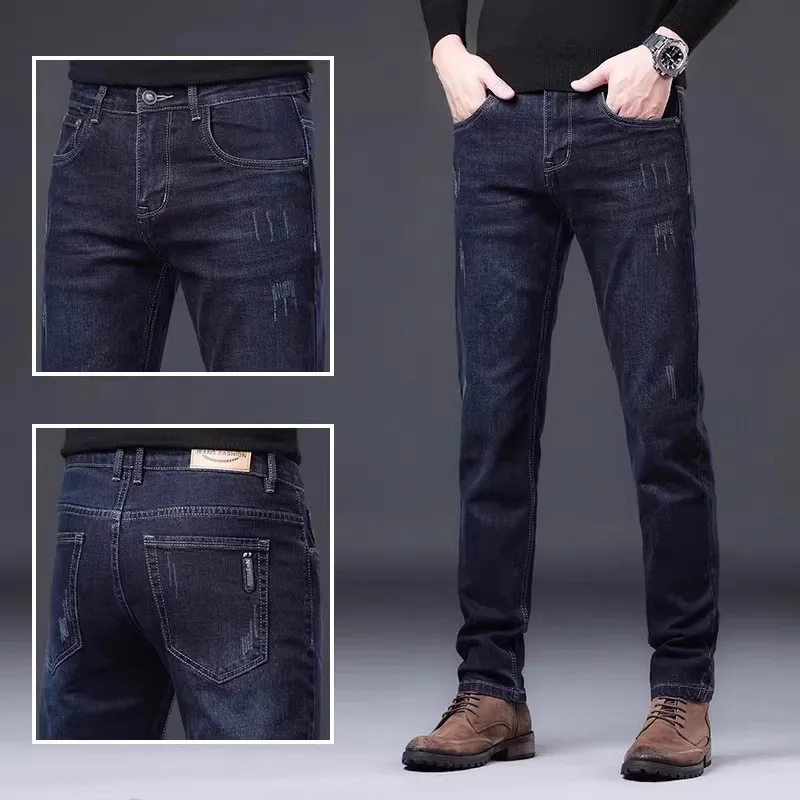 سراويل جينز للرجال ملابس الشارع الشهير جينز أنيق للرجال 2025 بقصة ضيقة ومريحة للربيع والخريف كاجوال مقاس كبير مغسول كلاسيكي #4