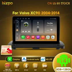 Hizpo 8+128GB Android 14 Car Radio Multimedia For Volvo XC90 2004-2014 AI Voice Control Navigation GPS Wireless Carplay 2din 4G
