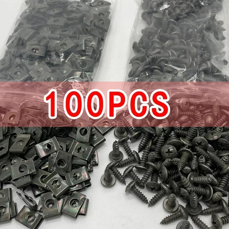 Mixed Car Motorcycles Metal Screw Tapping Fastener Clip U-Type Clip with Screw Anti-rust Protection Clip Screw Buckle Iron Sheet