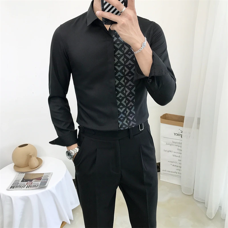 Luxury Long Sleeve Mens Baroque Shirts Dress Autumn Party Prom Wear Slim Fit Male Brand Clothing Striped Print Casual Shirt Men