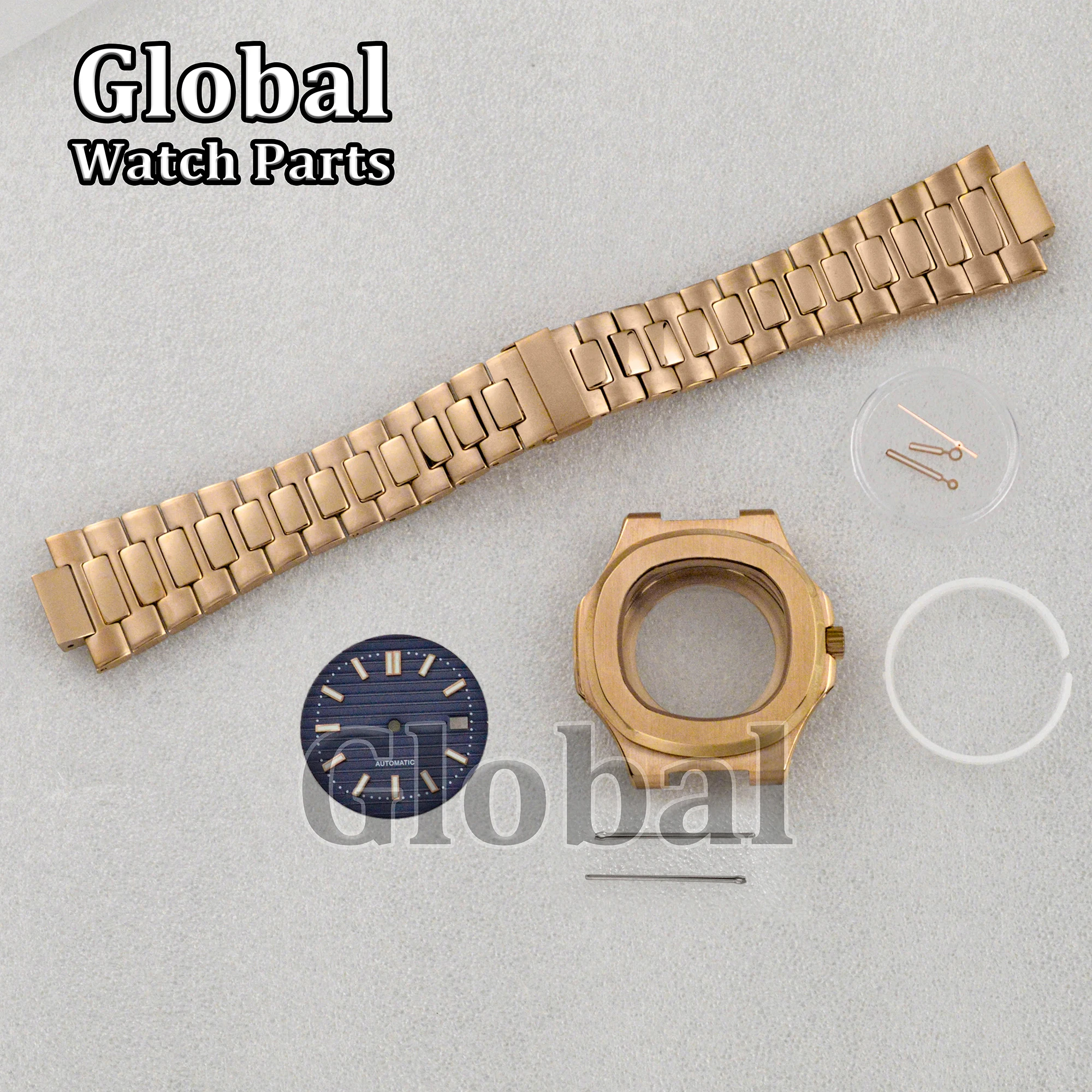 

NH35 Rose Gold Stainless Steel Case High Quality MOD Watch Parts Luminous Dial Hands Replacement for Nautilus Accessories