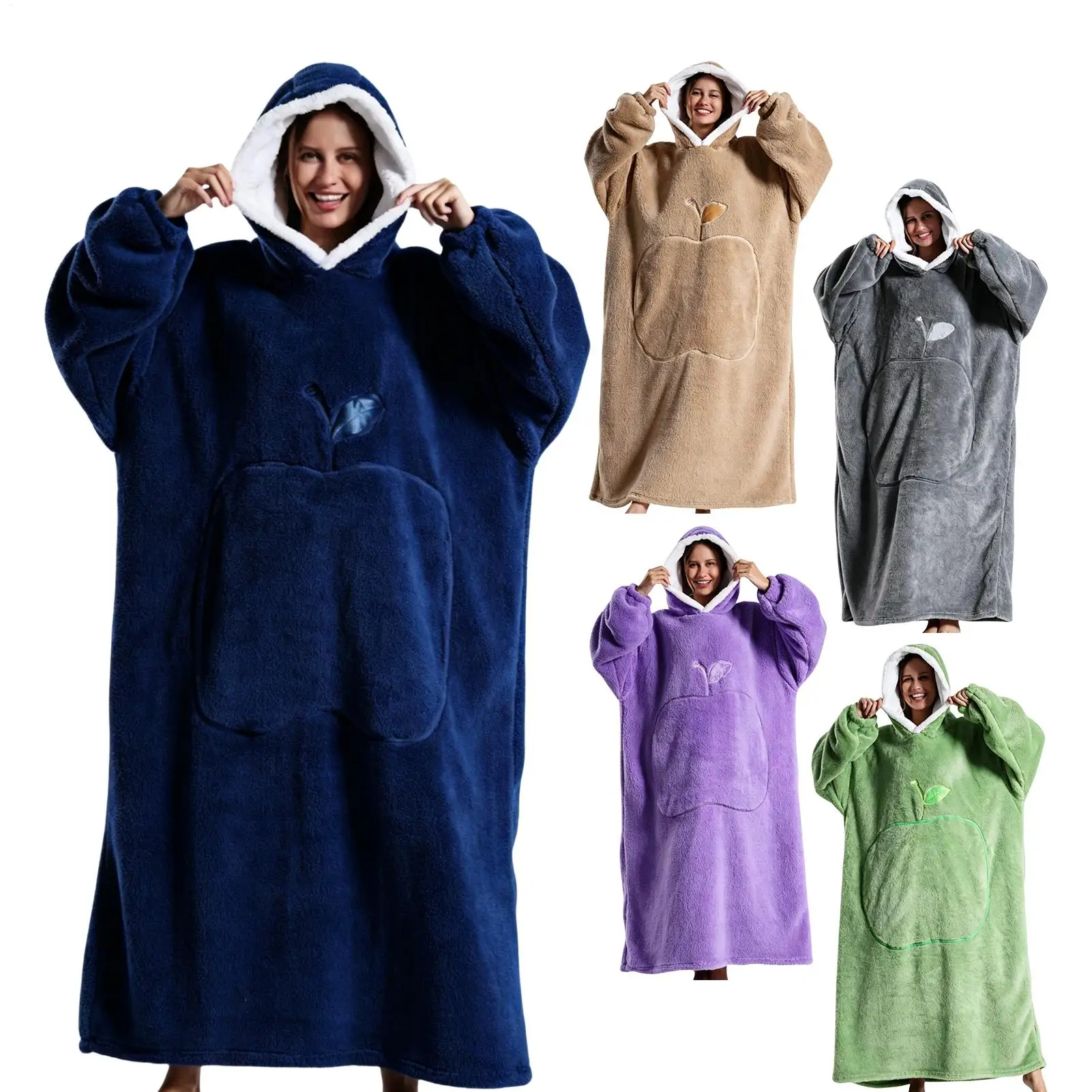 Oversized Hoodie Blanket Pullover Fleece Oversized With Pocket Unisex Wearable Blanket For Camping Trip Party Dog Walking
