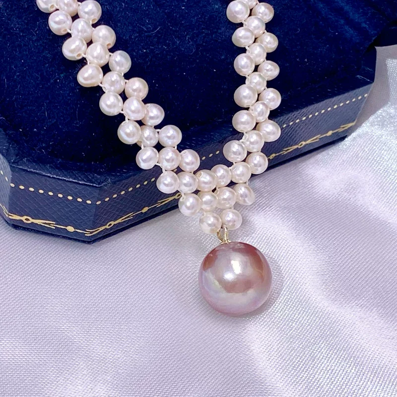 Hand woven necklace AAAA3-12mm natural pearl necklace, length 40+5cm