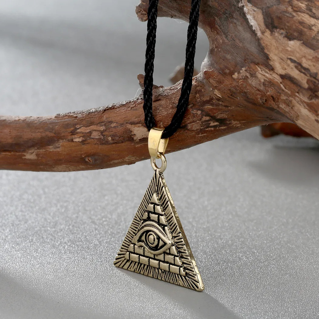 Retro Ancient Egyptian Pyramid Evil Eye Pendant God's Eye Rope Necklace Men's Alternative Trendy Jewelry