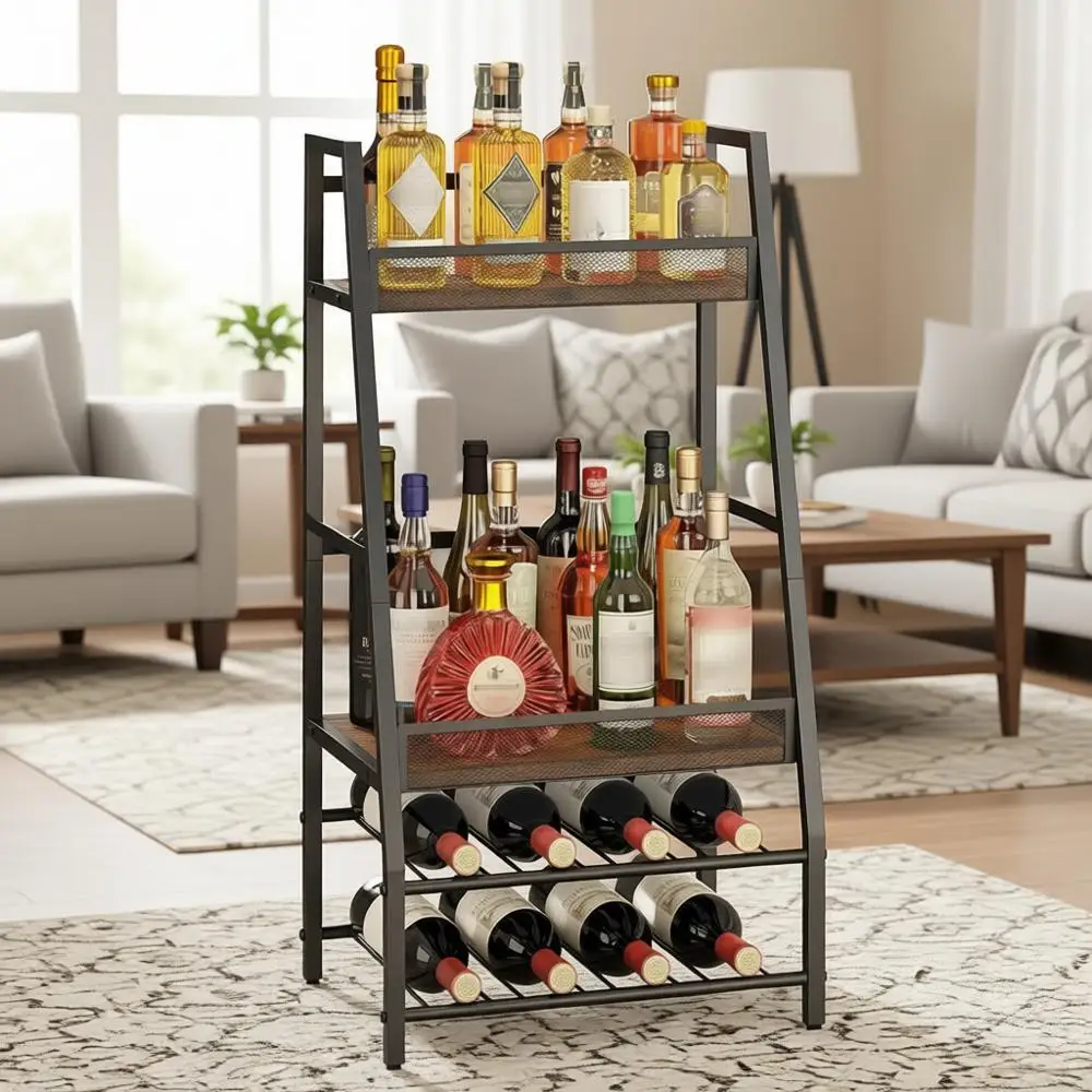 

4-ярусная трапециевидная подставка для вина напольного типа, мини-бар для демонстрации бутылок виски и ликёра в гостиной