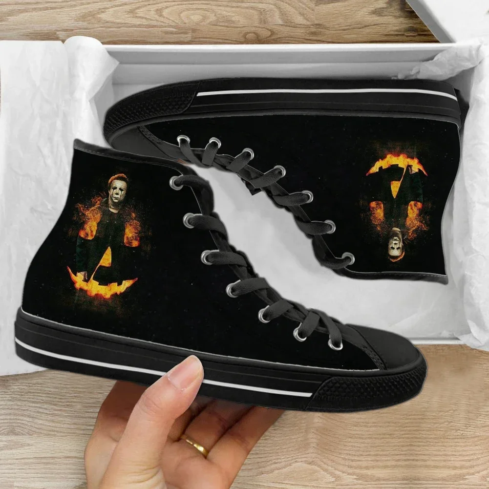 Horror Movie Pennywise Print High Top Women Men Canvas Shoes Female Casual Vulcanize Flats Shoes Teen Boys Sneakers