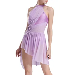 Robe de patinage sur glace pour femme, appliques, danse lyrique, ballet, justaucorps, tutu en fibre de biscuits, vêtements de danse de performance