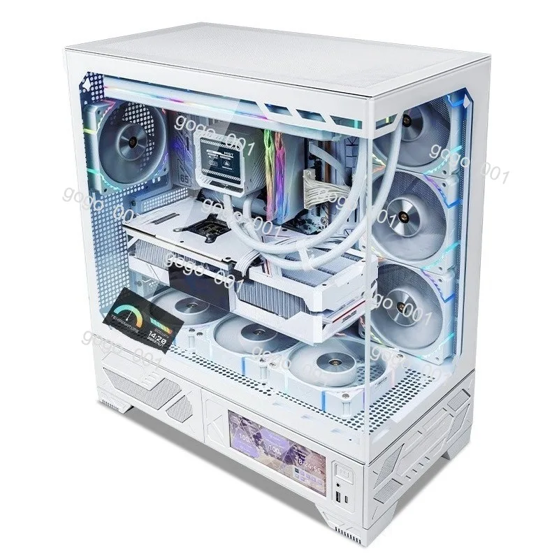 

Panoramic ATX PC Case with 6.2 inch Touch Screen, Supports 360mm Water Cooling, Side Transparent White for Gaming Builds