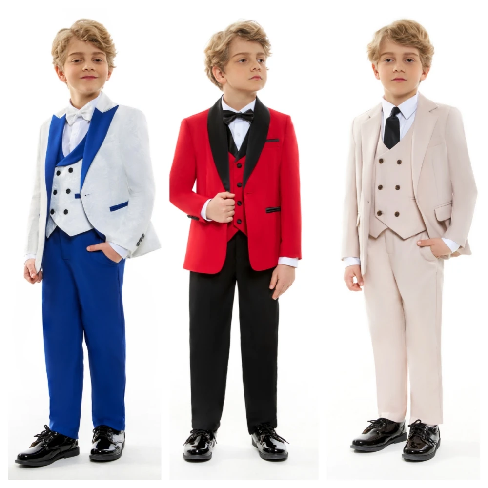 24 Hours Ship Child 4 Pieces Suits Slim Fit Boy Suit For Formal Occasion Popular Handsome Children's Ring Bearer Wedding Set