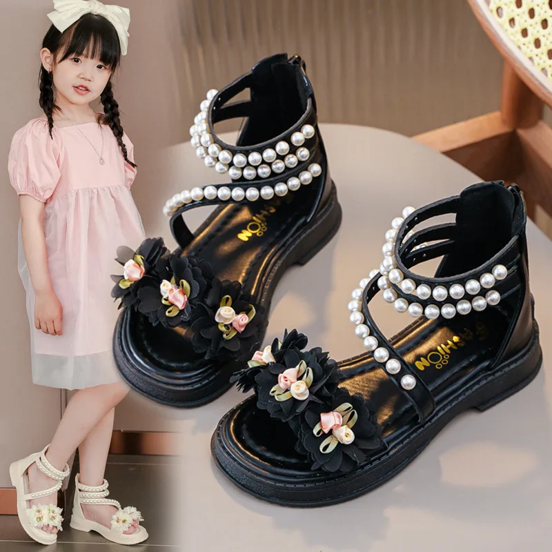 Girls Roman Sandals Open Toe Braided Solid Color High-tops New Summer Hollow Flat Casual Shoes Kids Fashion Casual