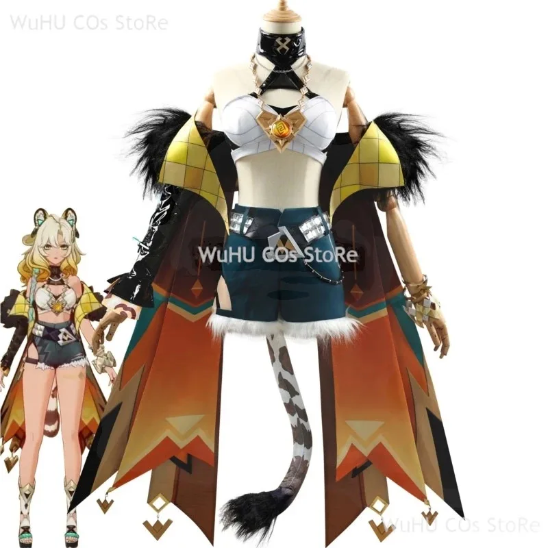 Genshin-Disfraz de impacto para mujer, peluca de Xilonen, uniforme de fiesta, ropa de juego de rol de Halloween, Setc completo; 6,r'8;p'