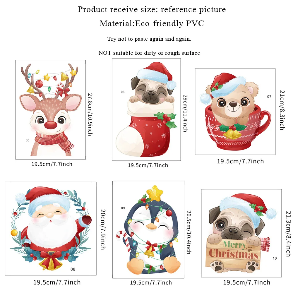 Cartoon Animals Wall Stickers Christmas Decoration 2023 Home Decor Toilet Decals Living Kids Room New Year Festival Wallpaper