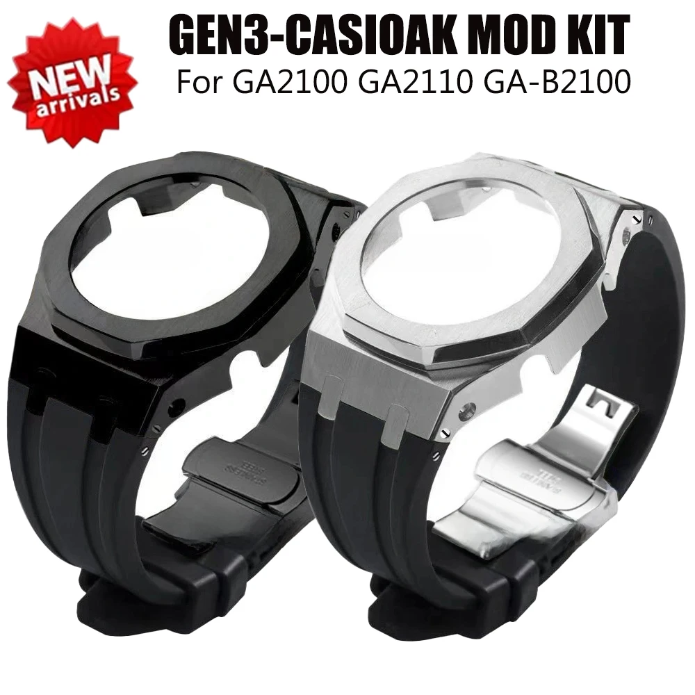 Zestaw modyfikacyjny do Casioak GA2100, metalowa ramka i gumowy pasek do G-Shock GA2110 GAB2100 z akcesoriami i śrubami. — 2