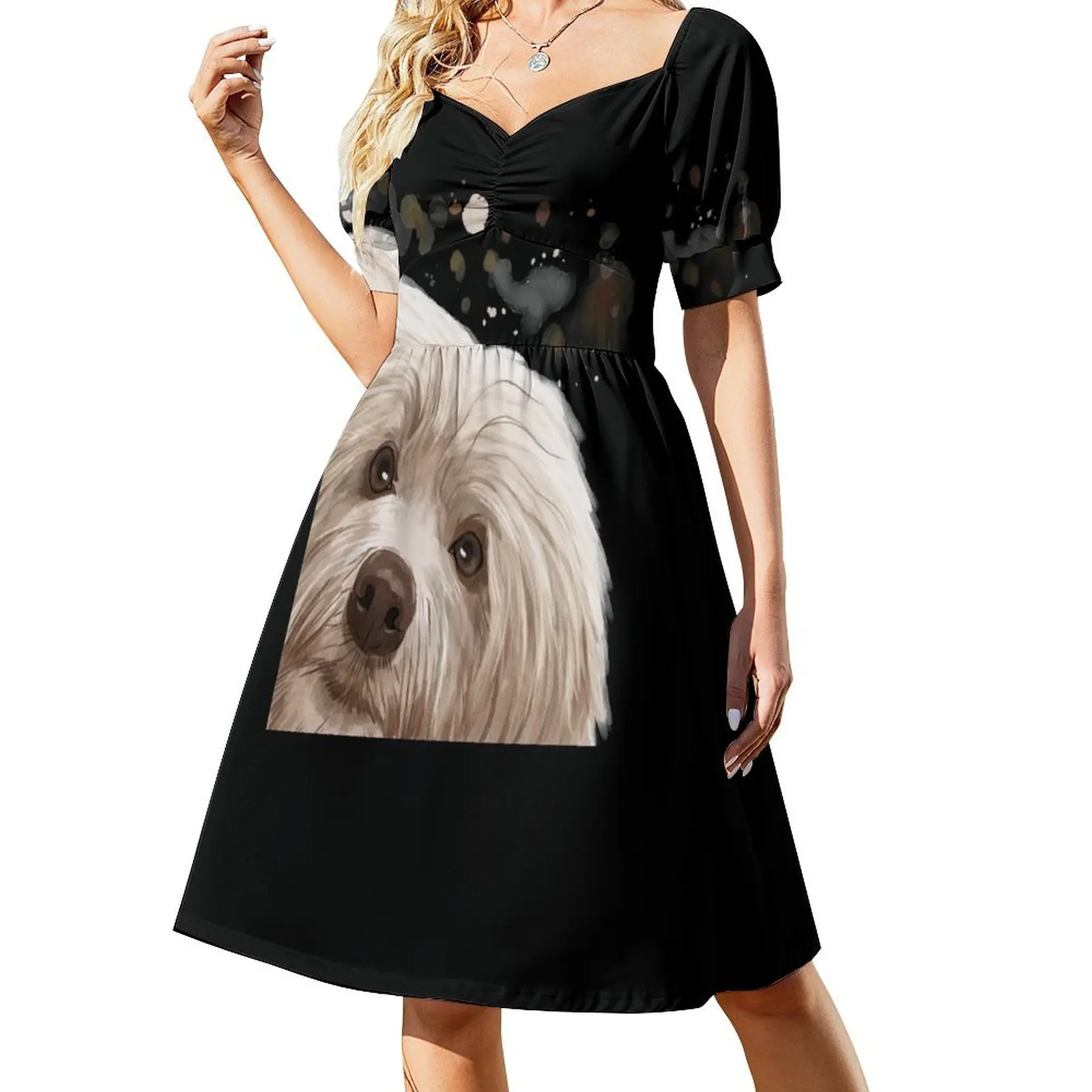 

Curious Havanese Dog Short Sleeved Dress summer dress daily summer woman dress 2025