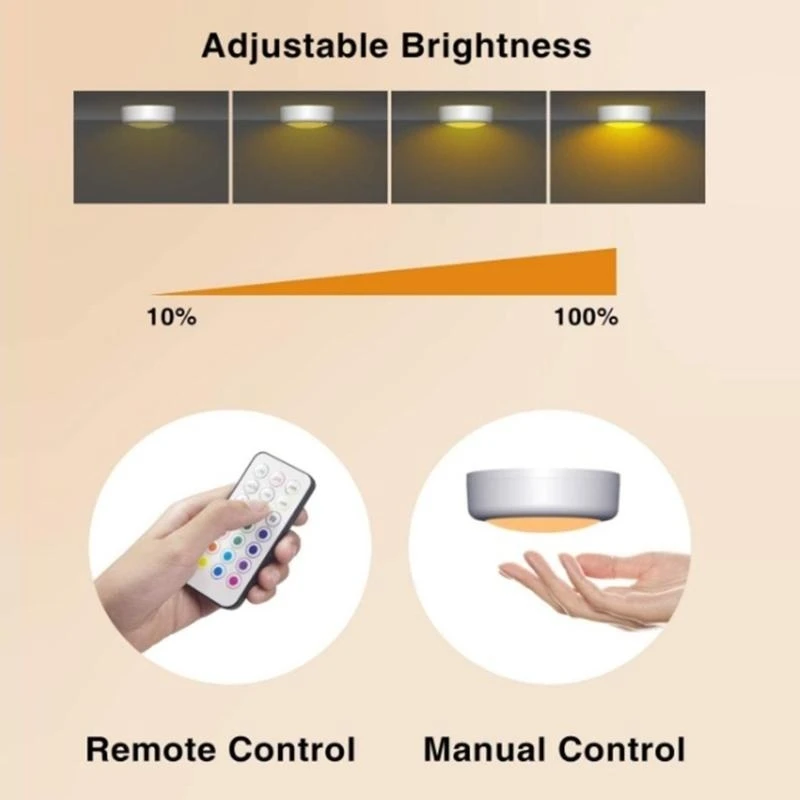 

Remote Control Dimmable Under Cabinet Light LED Puck Night Lights Touch Sensor Decorative Night Lamp Easy to Install 37JD
