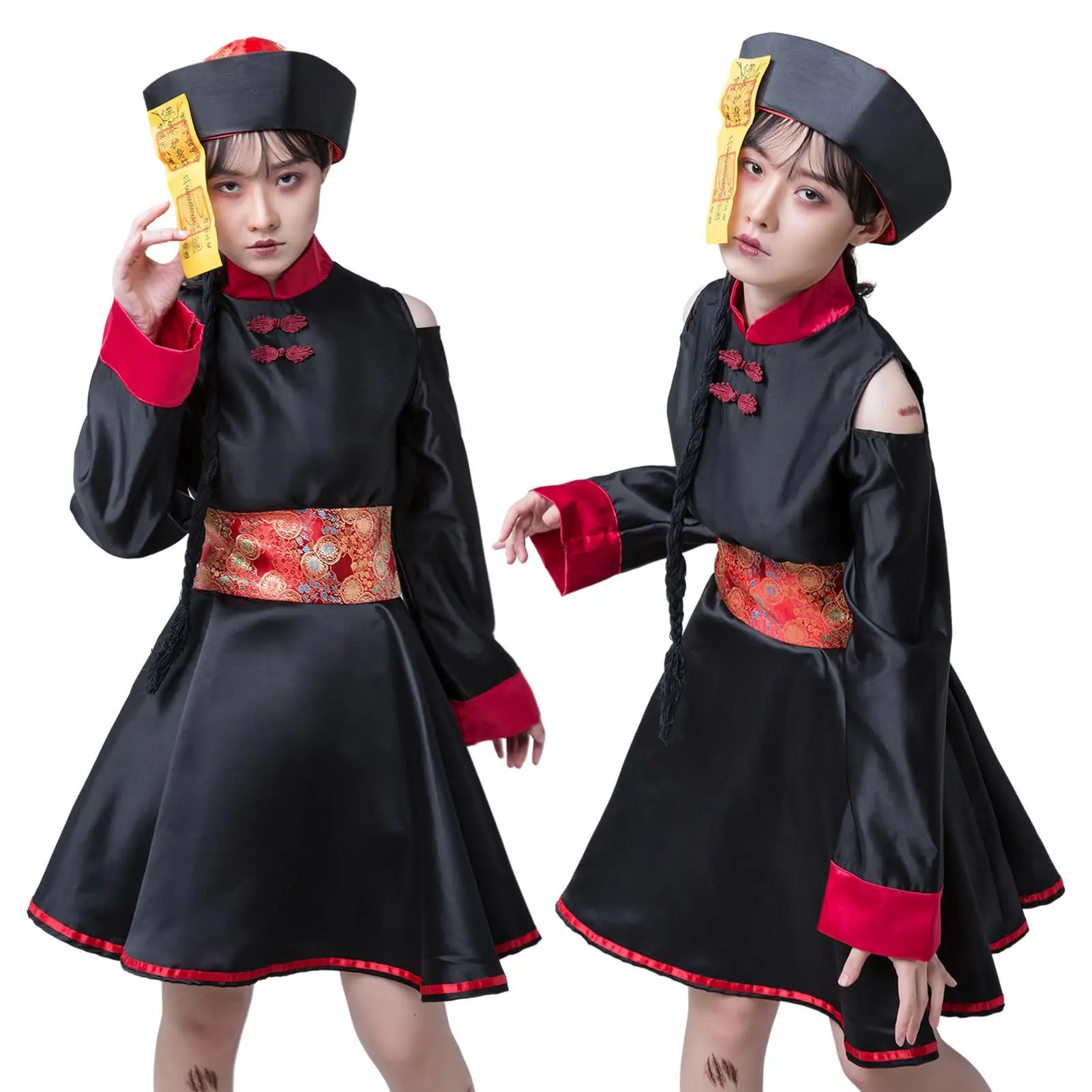 

Zombie Costume Dress Women's Skirt Skeleton Flag Robe Halloween Adult Children's Set Polyester Material Traditional Chinese S...