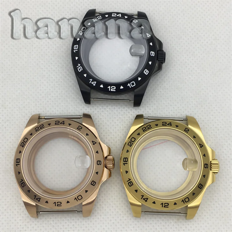 40 mm Plata Negro Oro rosa Bisel GMT 24 horas Caja de acero inoxidable Cristal de zafiro compatible con movimiento NH34 NH35 NH36A 38 ETA2824 PT5000