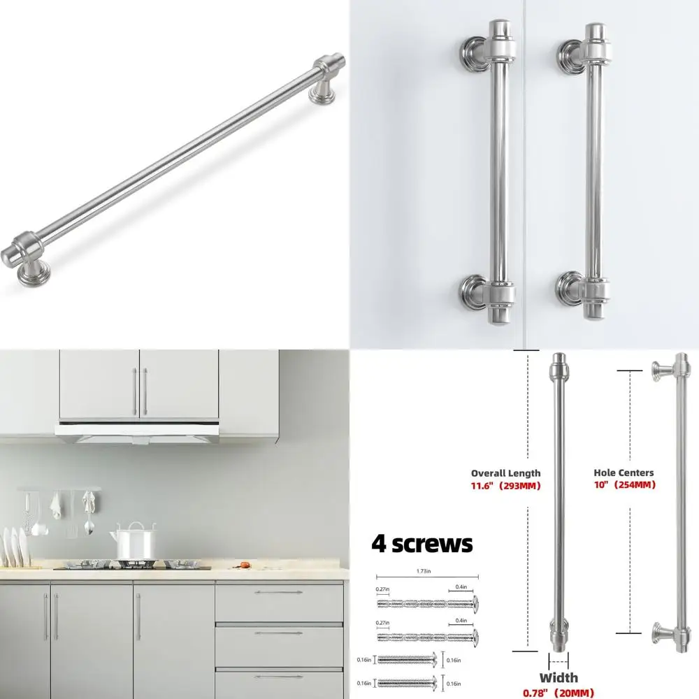 

10 шт., ручки для шкафа из матового никеля, 10 дюймов (254 мм), ручки для кухонного шкафа, фурнитура для выдвижных ящиков