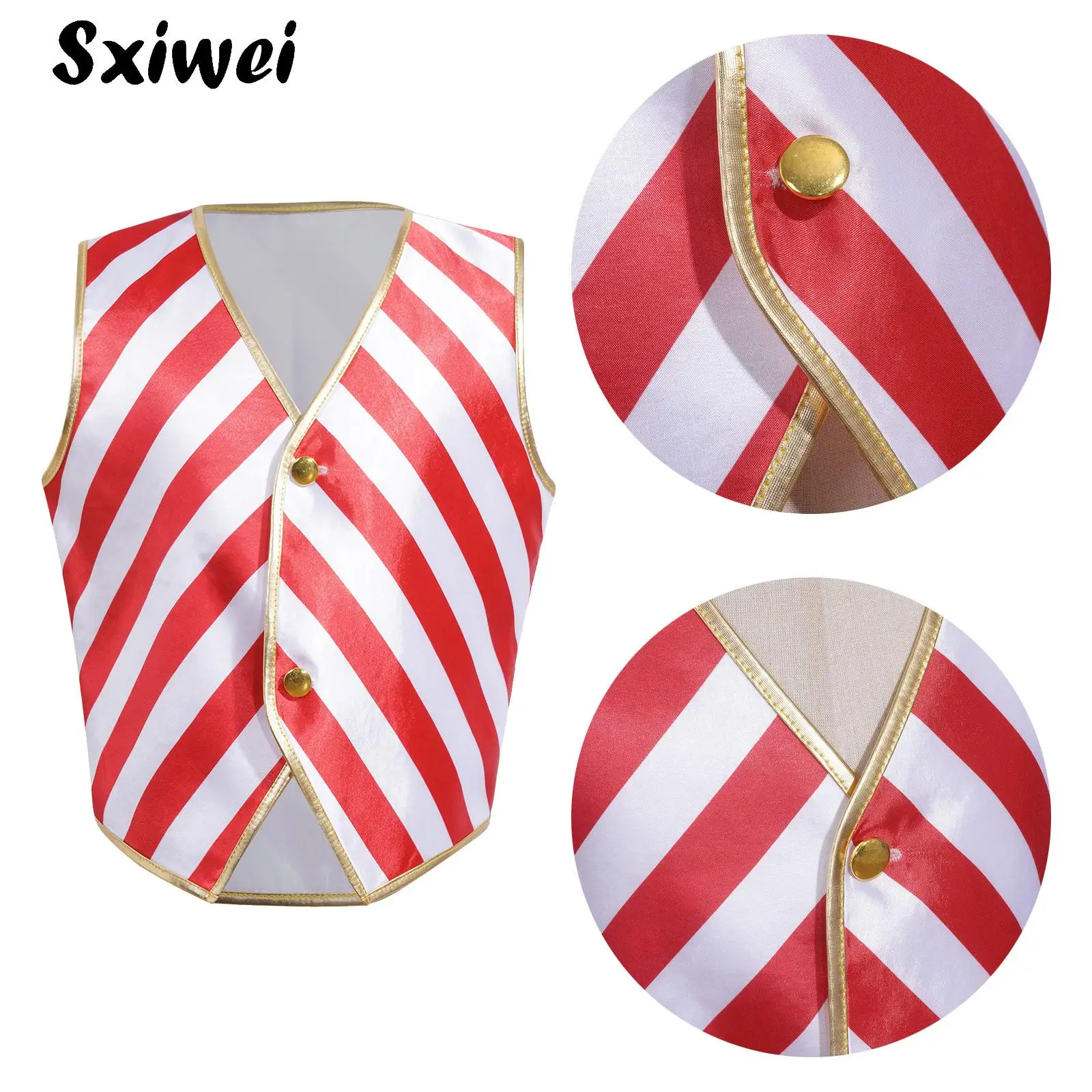 

Boys Girls Christmas Candy Cane Striped Costumes Santa Claus Vest Elf Waistcoat Open Front Coat Jacket Dance Performance Tops