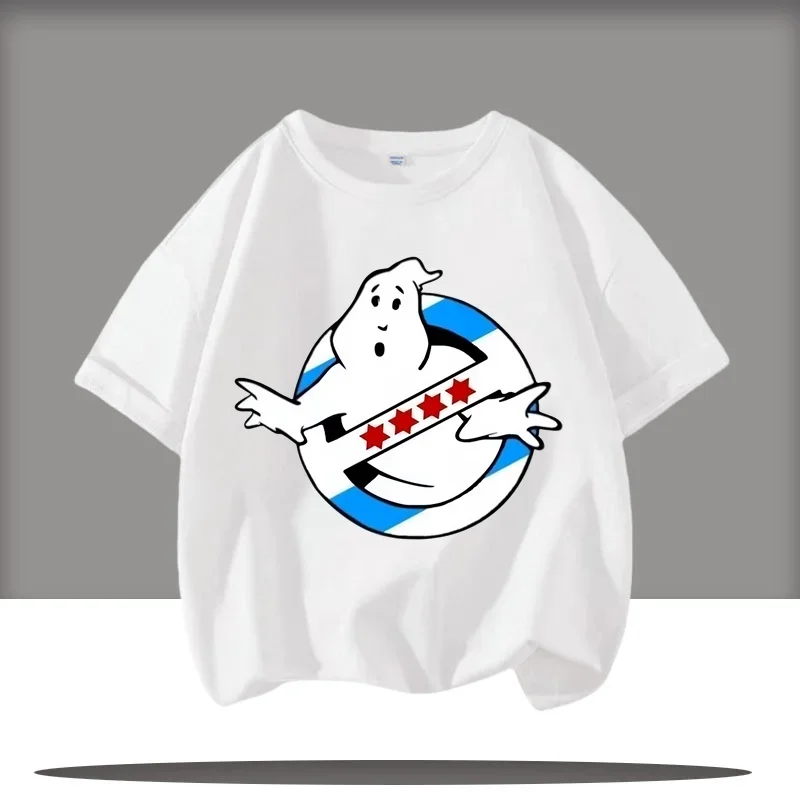 2025 طبعة جديدة Ghostbusters الصبي ملابس رياضية للأطفال الجولة الرقبة قصيرة الأكمام قميص غير رسمي تيشيرت صيفي لعبة الكرتون طباعة