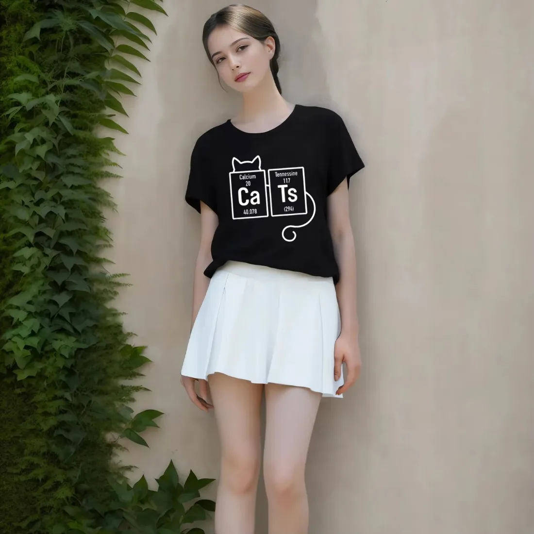 Harajuku Cute Women T-shirts Fun Cat and PI Table Fusion Pattern Printed T-Shirt Kawaii Vintage Ladies Tee Unisex Clothes Top