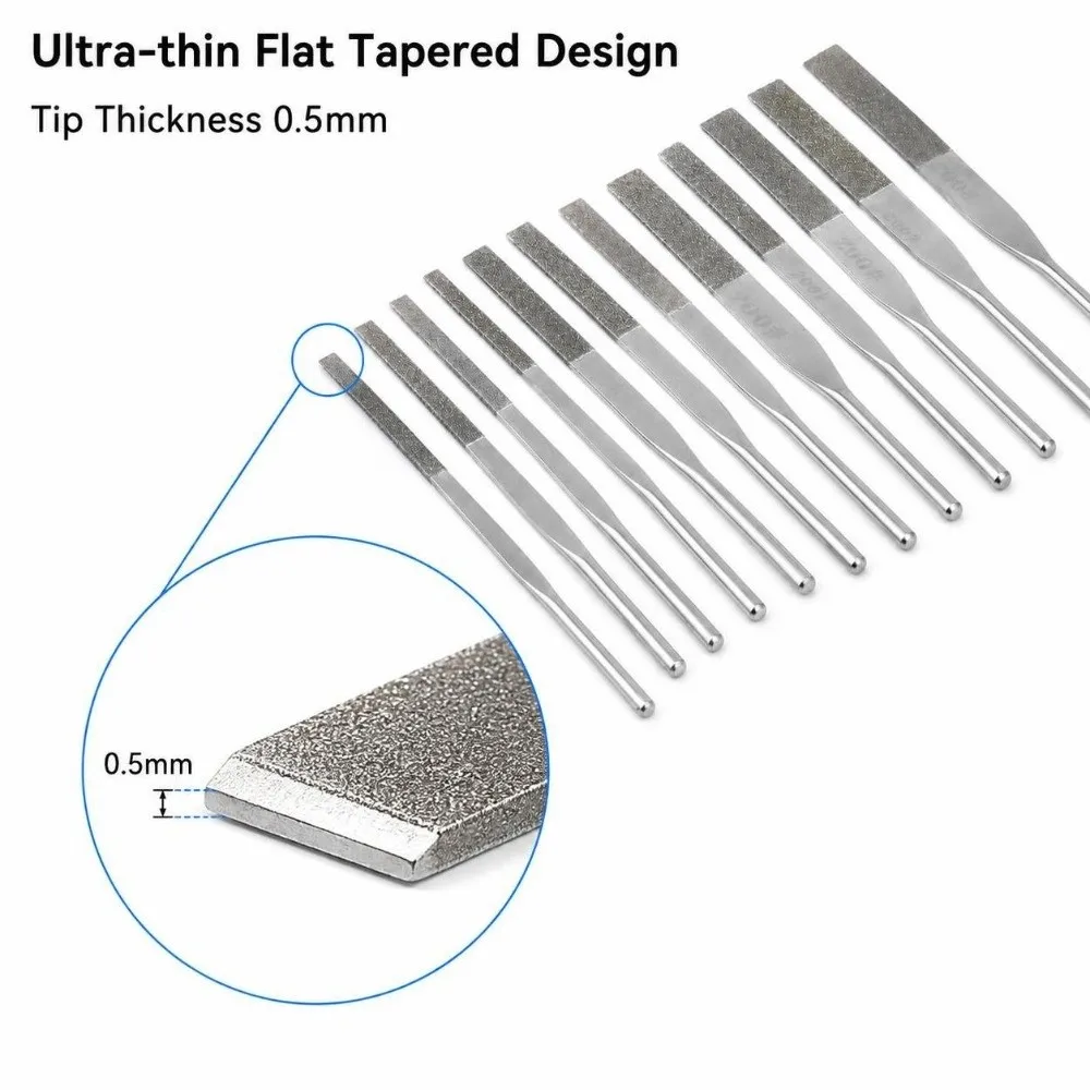 12pcs 3mm Shank Taper Machine Files Multi Grit 100 150 200 300 Grit Precision Needle File Set Shank Taper Files Metal Grinding