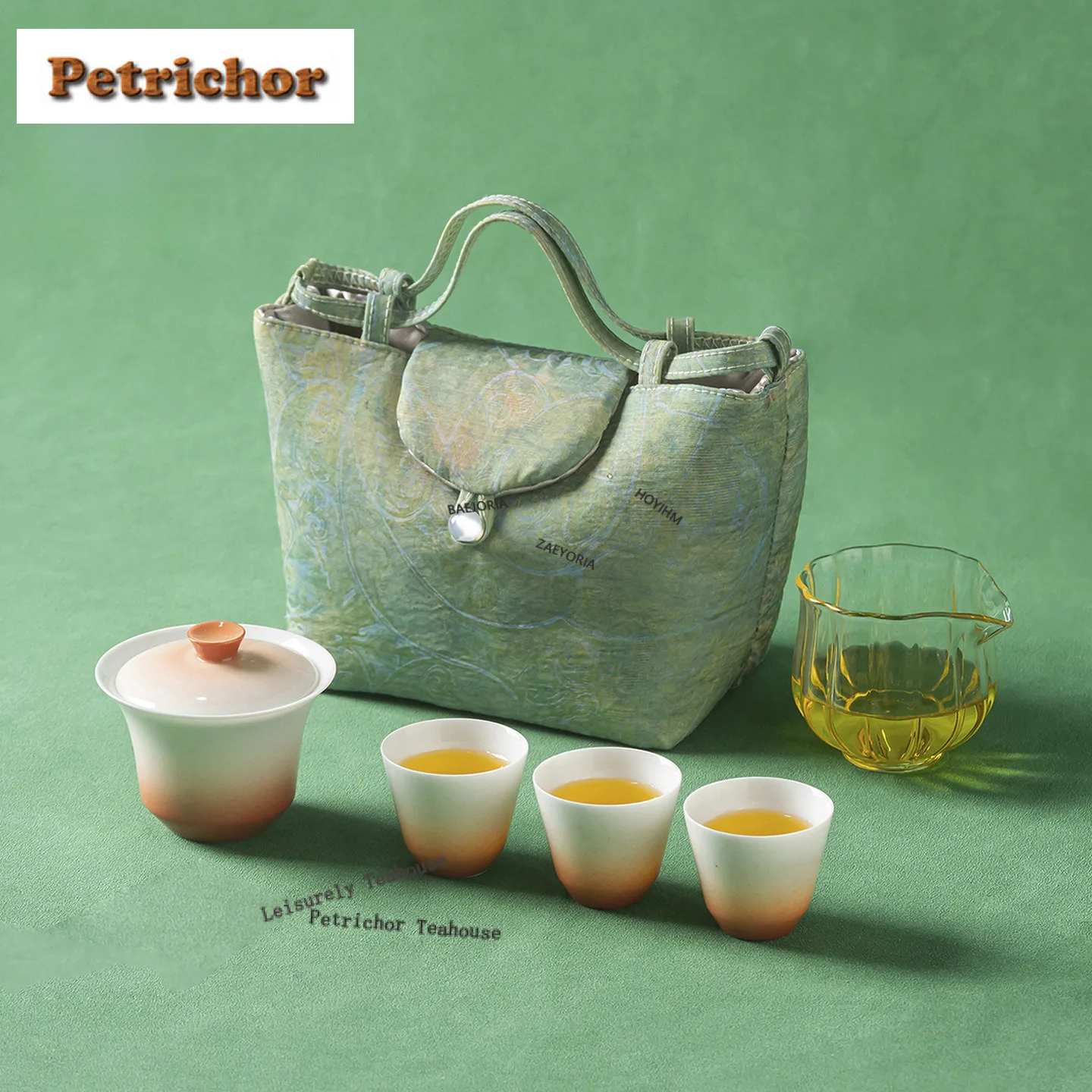 Gradient Orange Travel Tea Set Kit Handmade 1 Bowl 3 Cups Household Tea Maker Organizer Portable Picnic Handbag Decoration Craft
