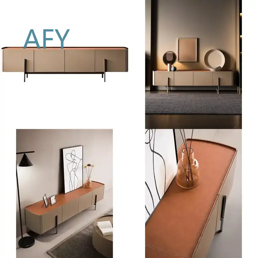 Home Designer TV Cabinet Coffee Table Combination for Small Apartment Living Room Italian Minimalist Saddle Leather Audio