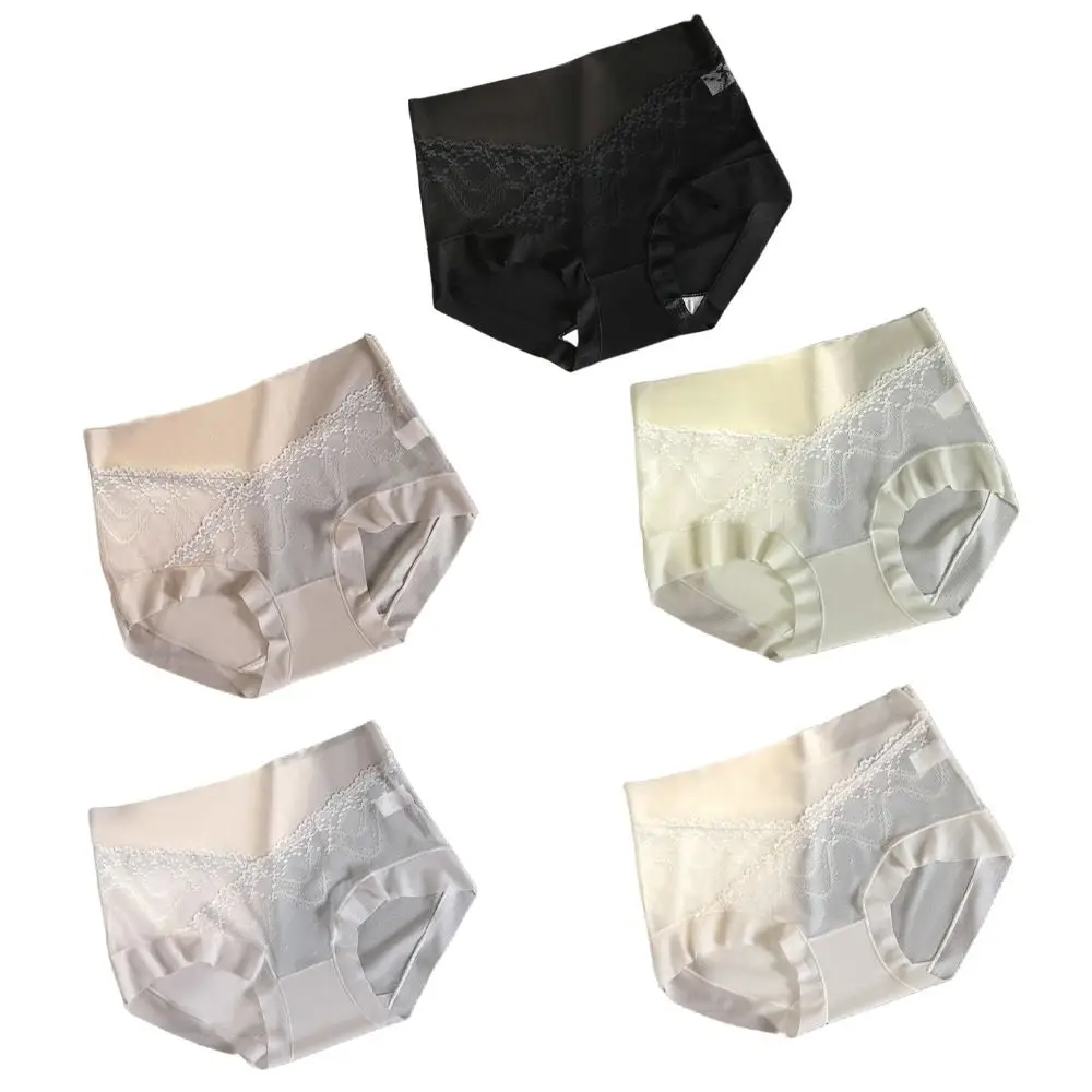 سراويل داخلية ناعمة متوسطة الخصر من الدانتيل الشبكي بدون خياطة ورقيقة من الحرير الجليدي ملابس داخلية شفافة للنساء والنساء
