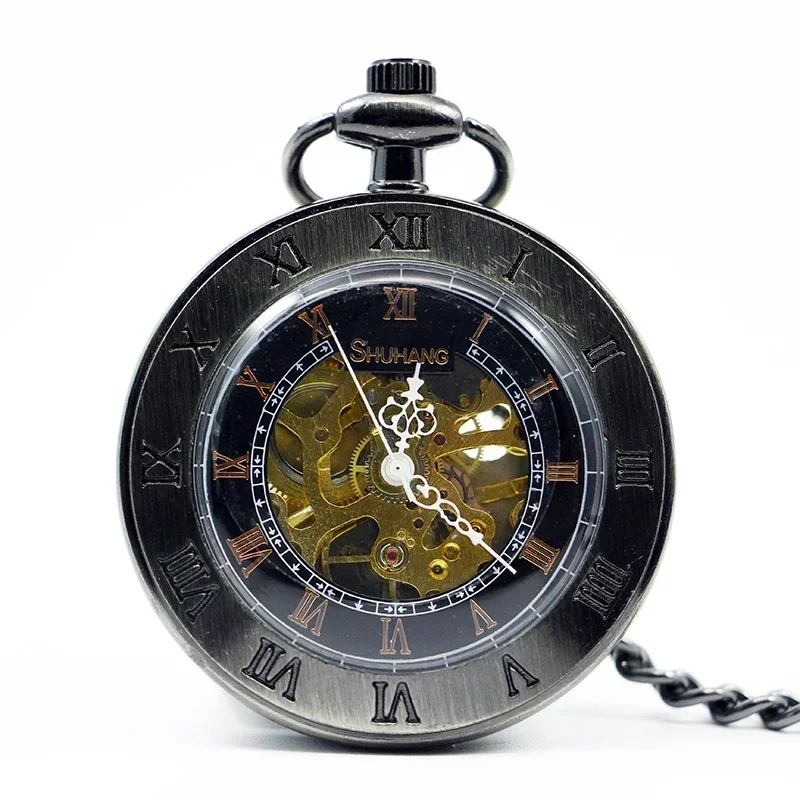 Antique Mechanical Pocket Watch Collection Retro Hollow Skeleton Sweater Chain FOB Clock Men's Best Gift PJX1209