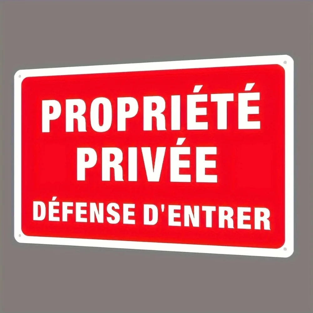 French Private Property Metal Tin Sign - Rustic Iron Wall Art, Red & White, for Home Bar Cafe Garage Decor