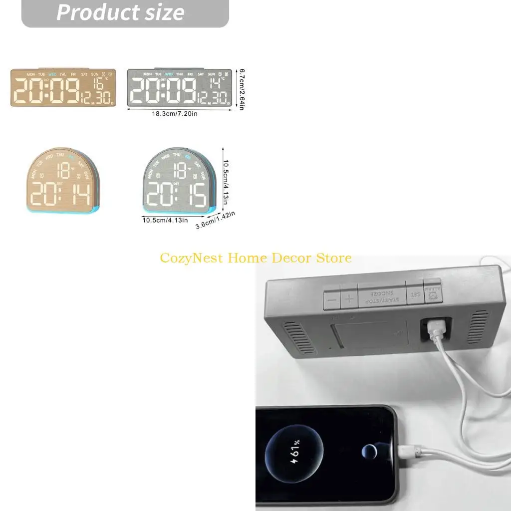 92MF Alarm Clocks for Bedroom Digital Desk Clock for Bedside Nightstands Digital Alarm Clock with Day of Week Duals Alarm Clock