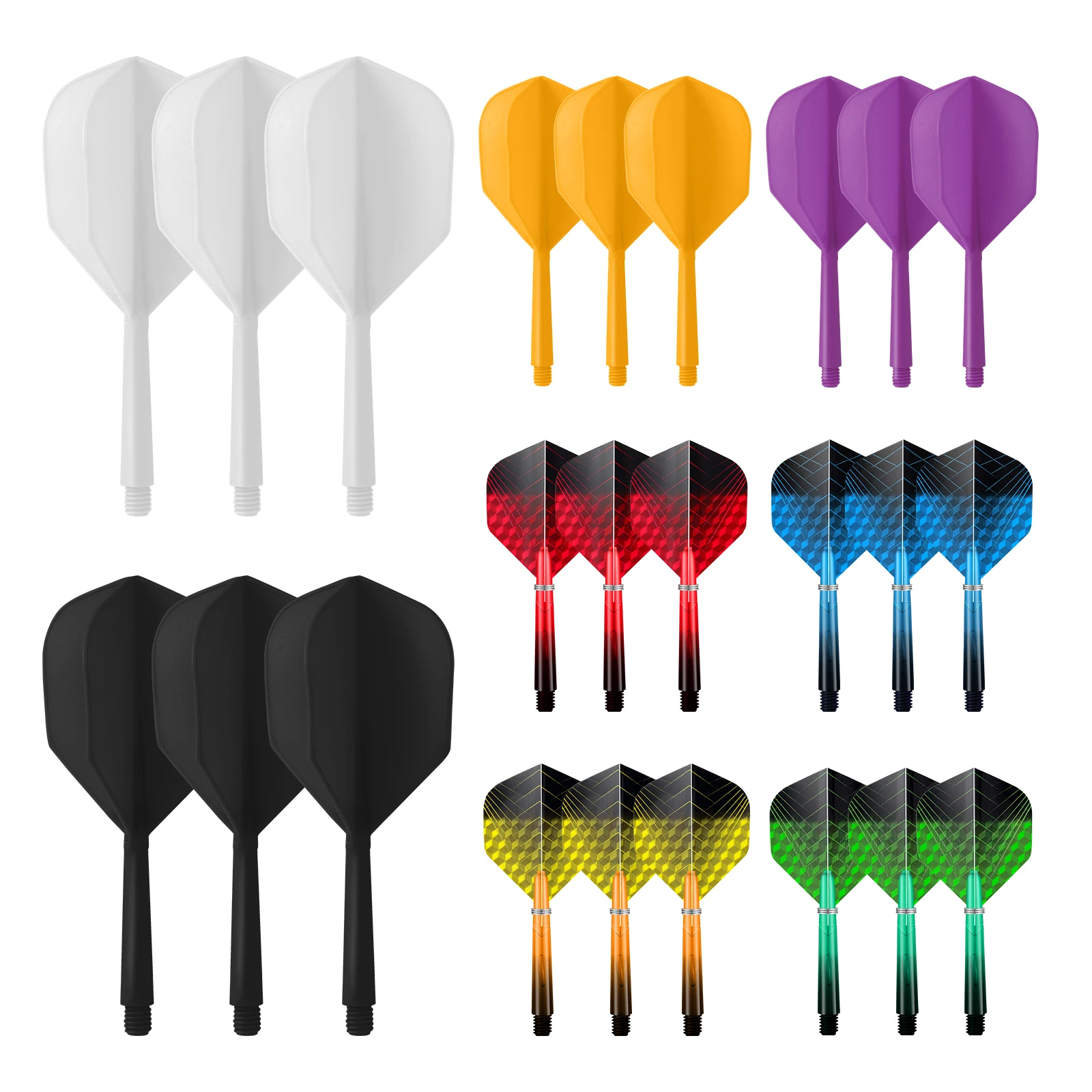 HUANQU Dart Accessories Set, 2BA Universal One-Piece Soft Dart Flights, Multicolor Gradient Shaft and Flight Set, 46mm Shafts