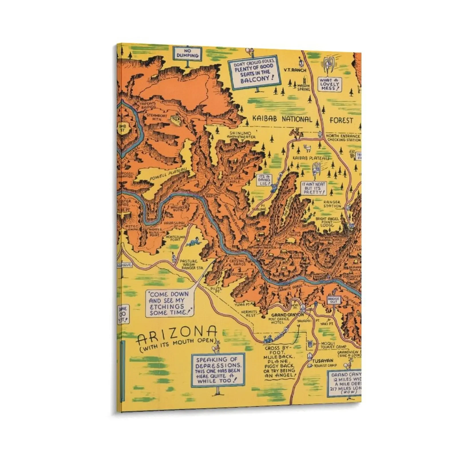 

Grand Canyon National Park 1940 Vintage Illustrated Map Canvas Painting bedrooms decor aesthetic room decor room decorations
